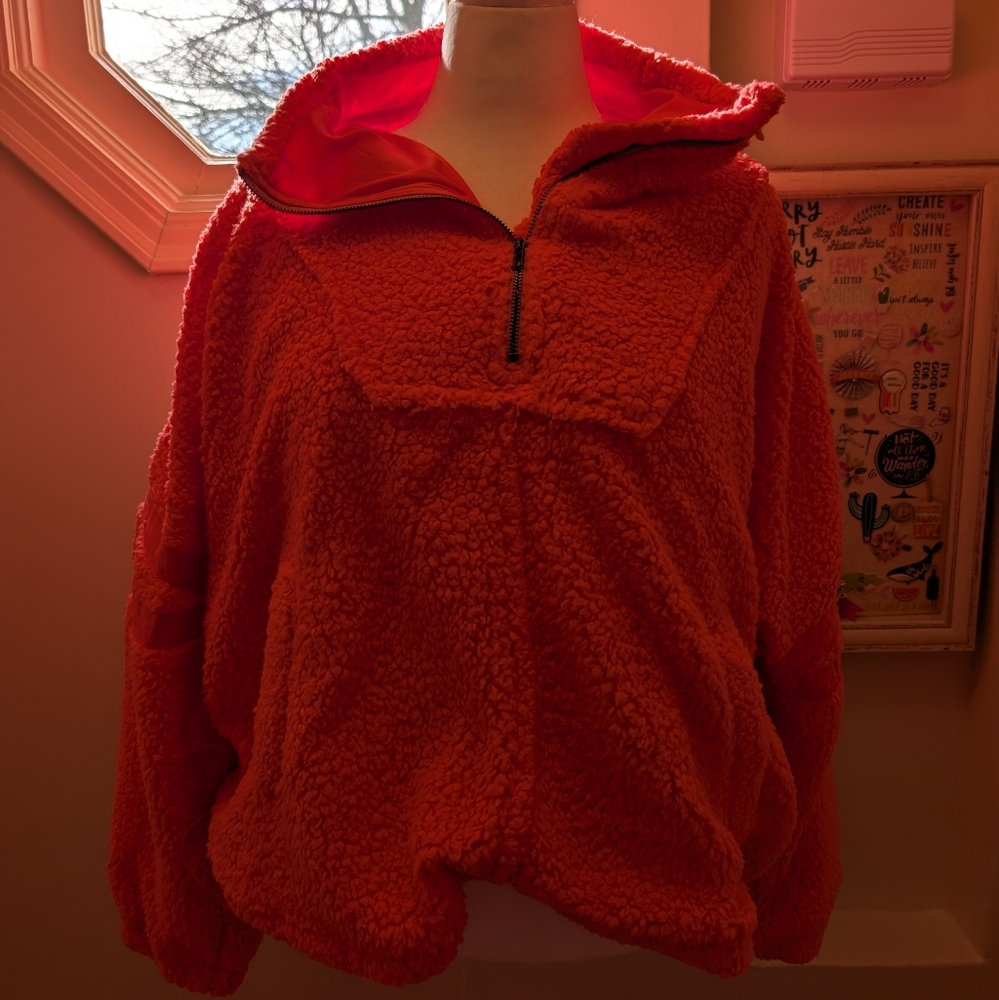 Davi & Dani neon pink super soft quarter-zip teddy bear jacket